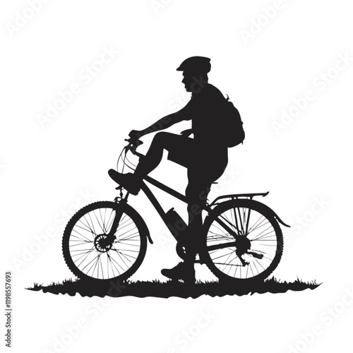 Silhouette of a man cycling on a bicycle in a park vector icon design