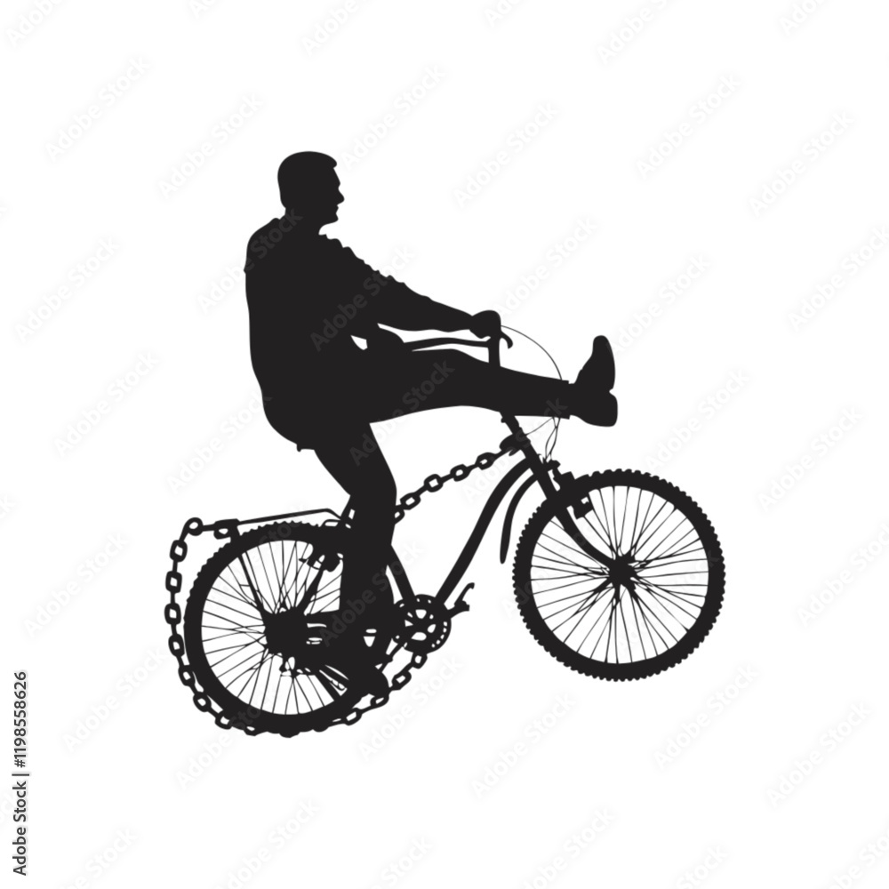 Naklejka premium Silhouette of a man cycling on a bicycle in a park vector icon design 