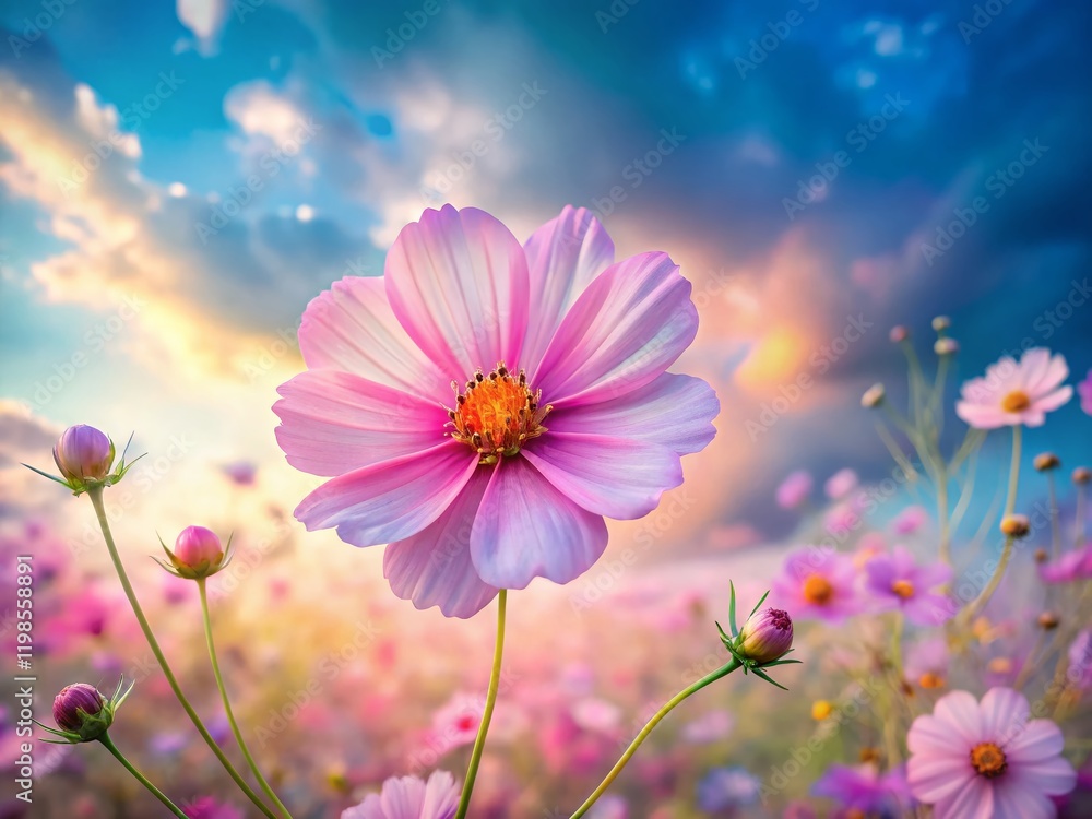 Dreamy Cosmos Flower Double Exposure Pastel Background Stock Photo Dreamy Cosmos Flower Double Exposure Pastel Background Stock Photo