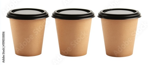 Wallpaper Mural Three kraft paper cups with black lids isolated on white background. (1) Torontodigital.ca