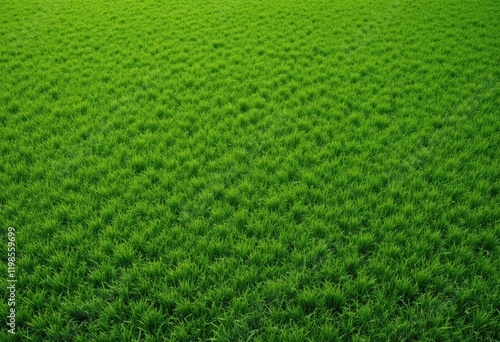 High-angle view of vibrant green grass field
