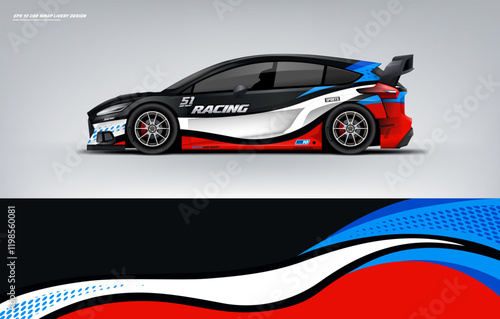 car wrap livery design Hatchback racing wrap decal or livery design.