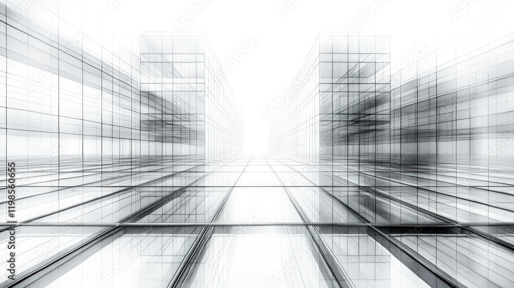 Fototapeta premium Abstract glass buildings, architectural sketch.
