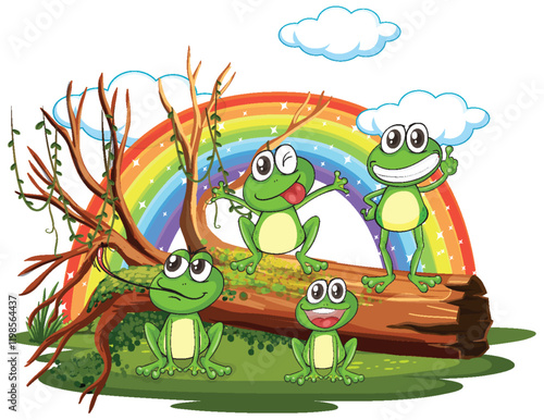 Happy Frogs Under a Rainbow