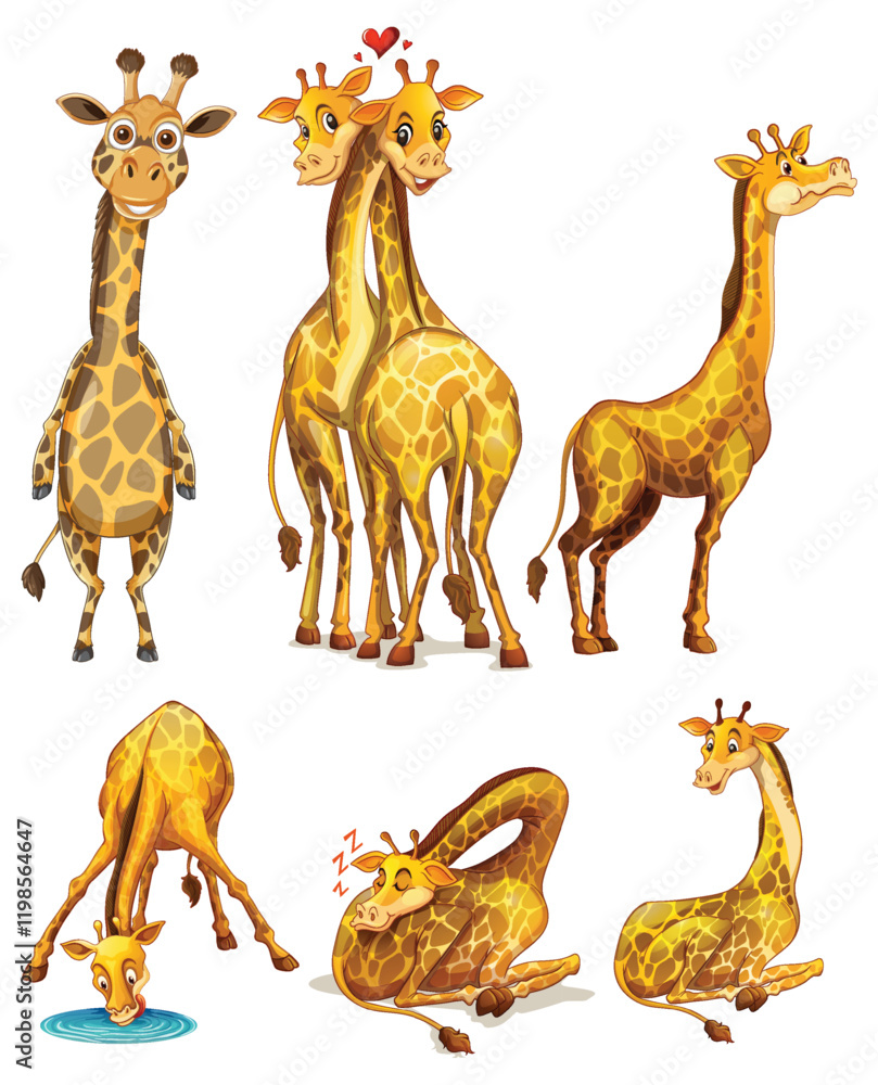 Naklejka premium Playful Giraffes in Various Poses