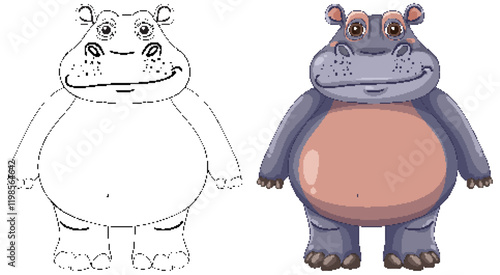 Cute Hippo Vector Illustration