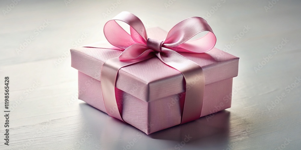 Obraz premium Elegant Pink Gift Box with Satin Ribbon - Low Light Photography for Celebrations