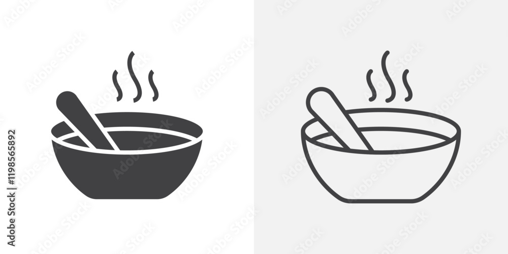Bowl of soup icons. flat and line style set Bowl of soup icons. flat and line style set