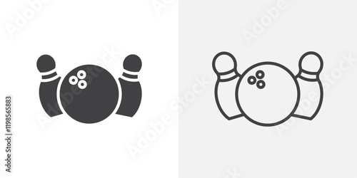 Bowling icons. flat and line style set