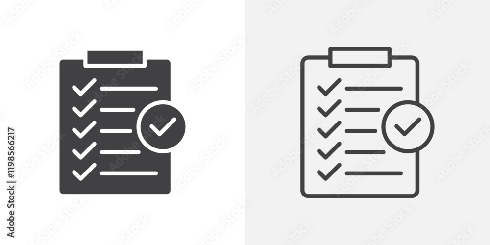 Clipboard check icons. flat and line style set Clipboard check icons. flat and line style set