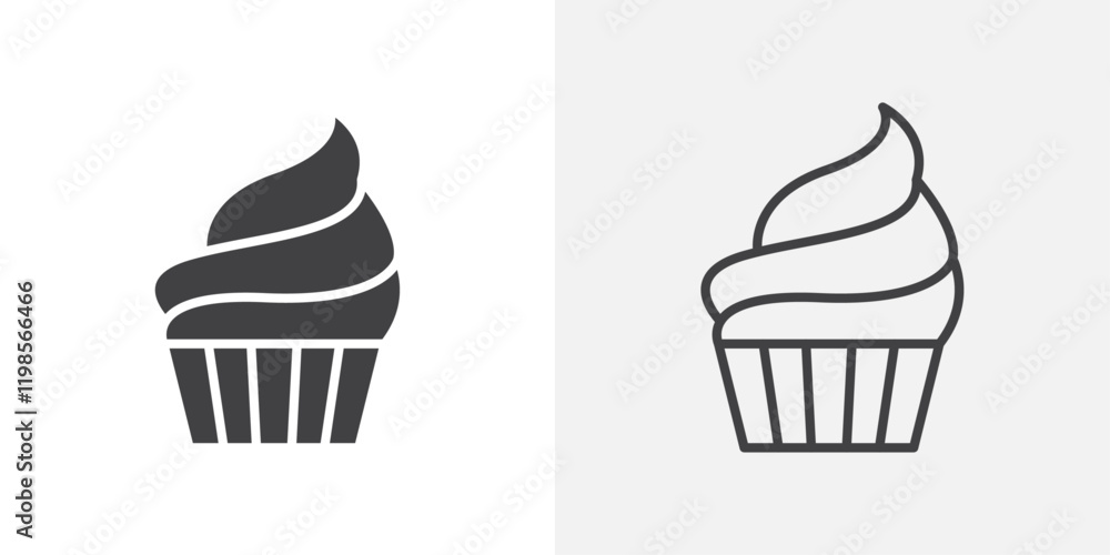 Cupcake icons. flat and line style set Cupcake icons. flat and line style set