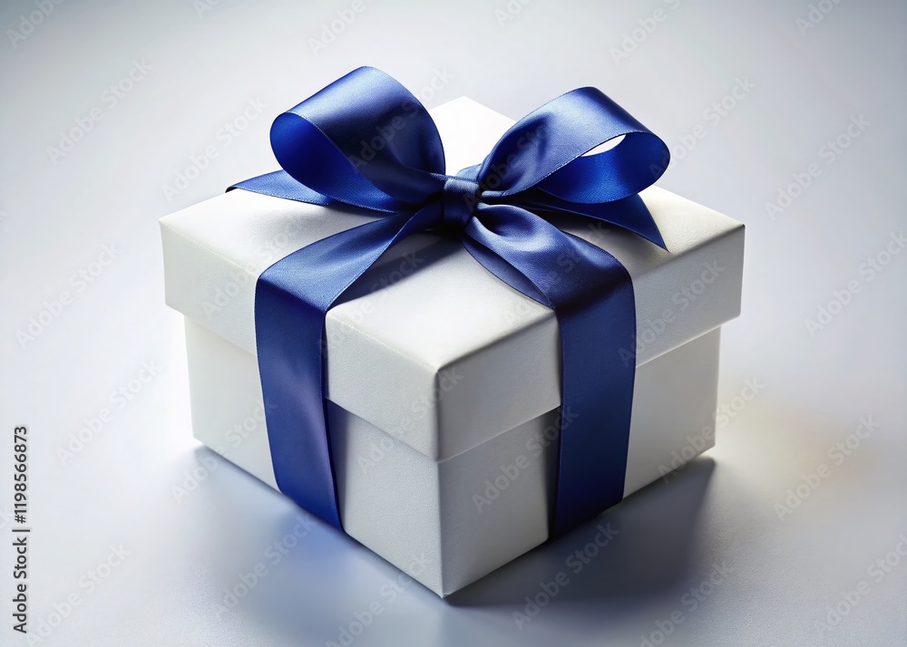 Obraz premium Elegant White Gift Box with Navy Blue Ribbon - High-Resolution Product Mockup