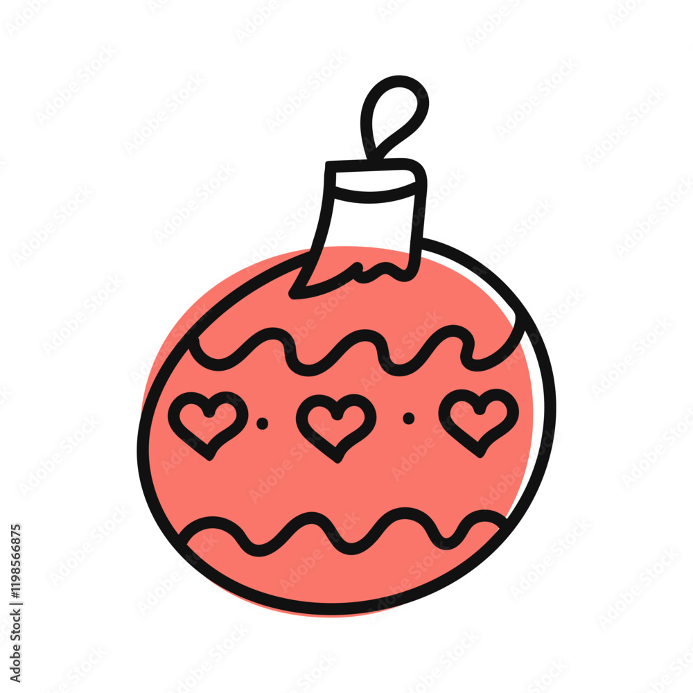 Obraz premium Christmas Balloon with Hearts and Red Spot in Doodle Style
