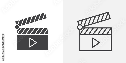 Film clapperboard icons. flat and line style set