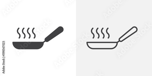 Frying pan icons. flat and line style set