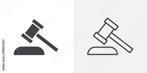 Gavel icons. flat and line style set