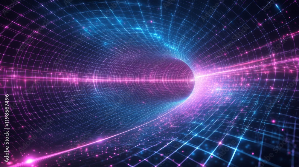 Obraz premium Abstract Glowing Tunnel of Light and Particles in Cyberspace
