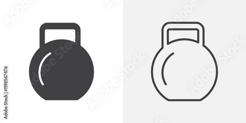 Kettlebell icons. flat and line style set