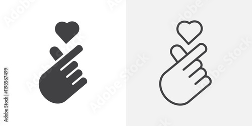 korean heart icons. flat and line style set