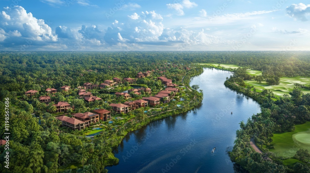 Obraz premium Luxury Resort Community nestled beside a River and Golf Course