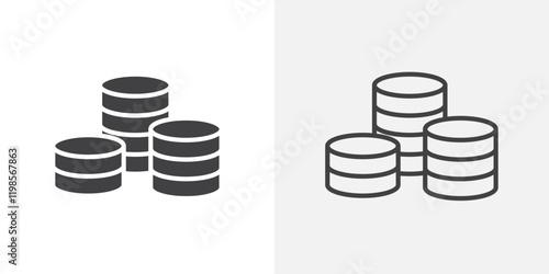 Money coin icons. flat and line style set