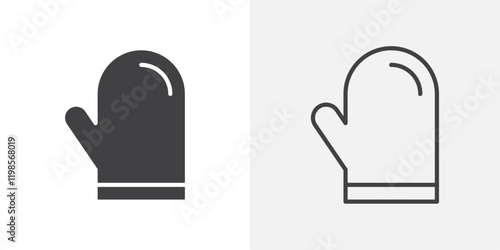 Oven mitt icons. flat and line style set