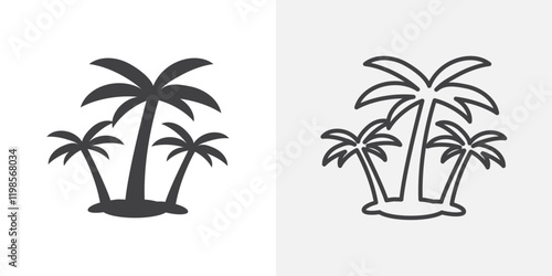 Palm tree icons. flat and line style set