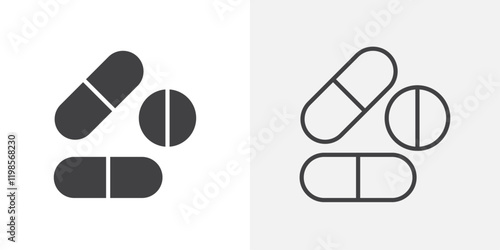Pills icons. flat and line style set