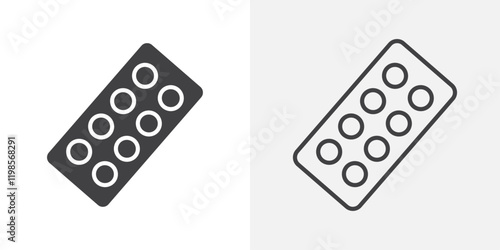 Pill blister pack icons. flat and line style set