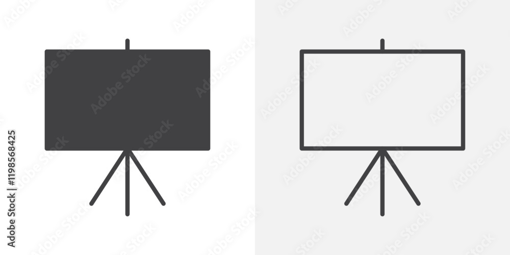 Presentation screen icons. flat and line style set Presentation screen icons. flat and line style set