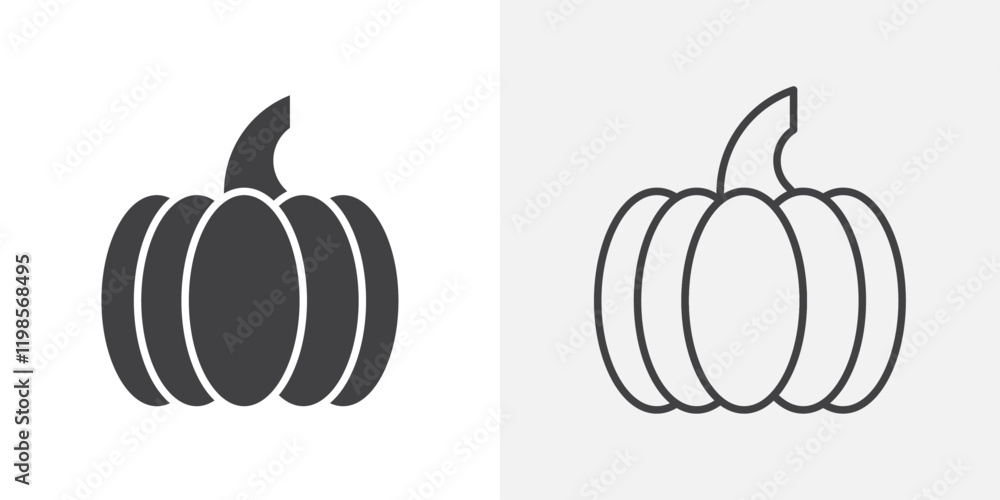 Pumpkin icons. flat and line style set