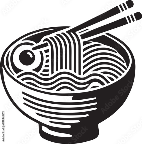 A stylish silhouette vector of a ramen bowl, ideal for Asian cuisine branding, restaurant menus, food illustrations, or creative culinary-themed artwork.
