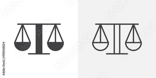Scales of justice icons. flat and line style set