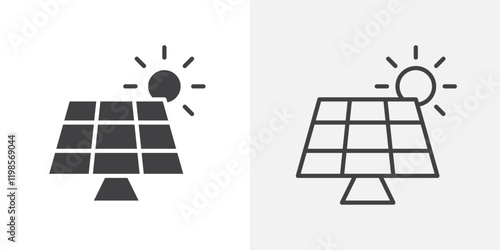 Solar panel icons. flat and line style set