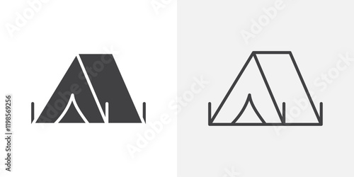 Tent icons. flat and line style set