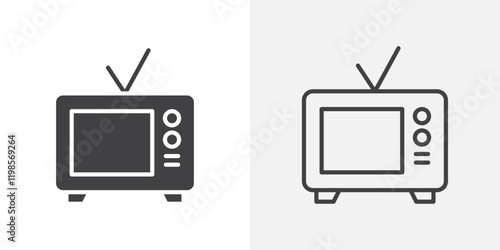 Television icons. flat and line style set