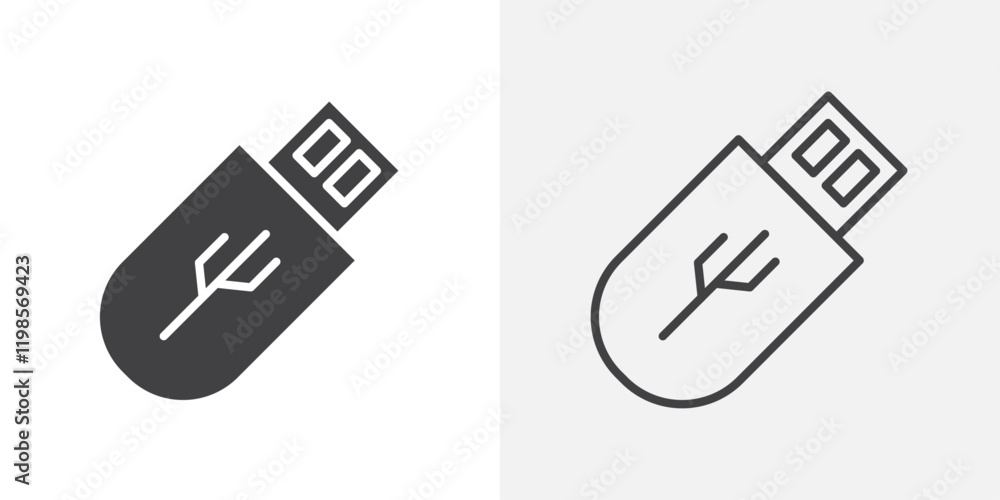 usb drive icons. flat and line style set