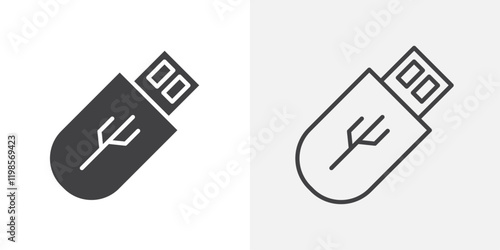 usb drive icons. flat and line style set