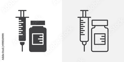Vaccine vial icons. flat and line style set