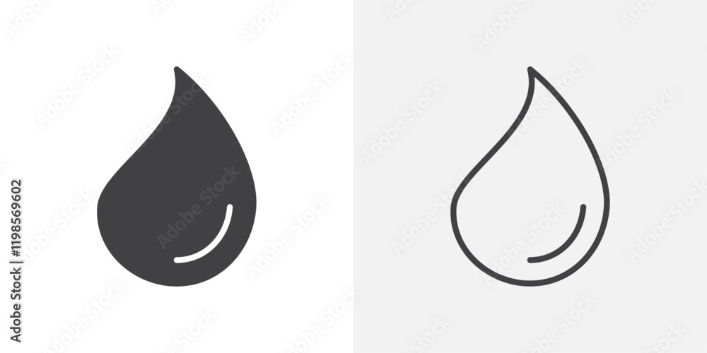 Water drop shape icons. flat and line style set Water drop shape icons. flat and line style set