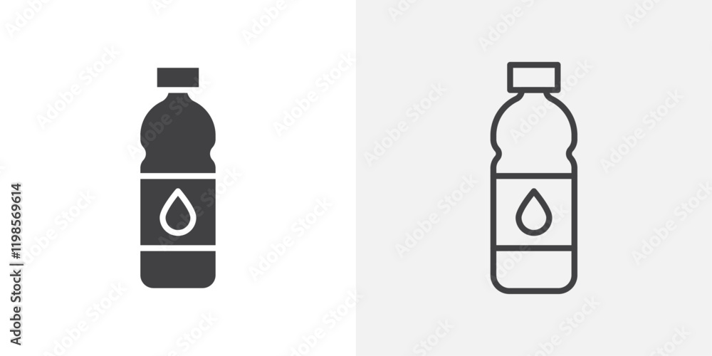 Water bottle icons. flat and line style set Water bottle icons. flat and line style set