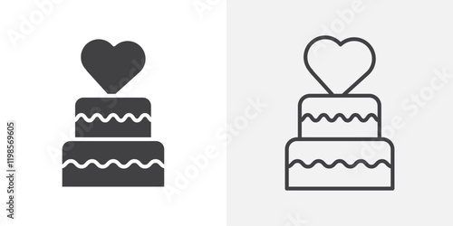 Wedding cake icons. flat and line style set