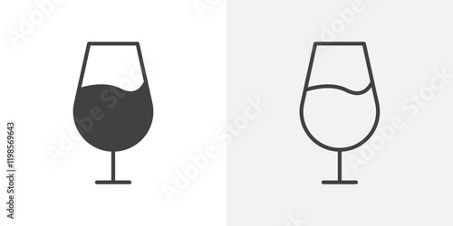 Wine glass icons. flat and line style set