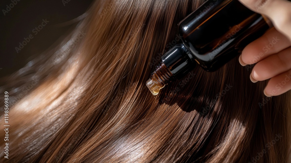 Fototapeta premium Woman applying hair oil treatment for healthy shiny hair