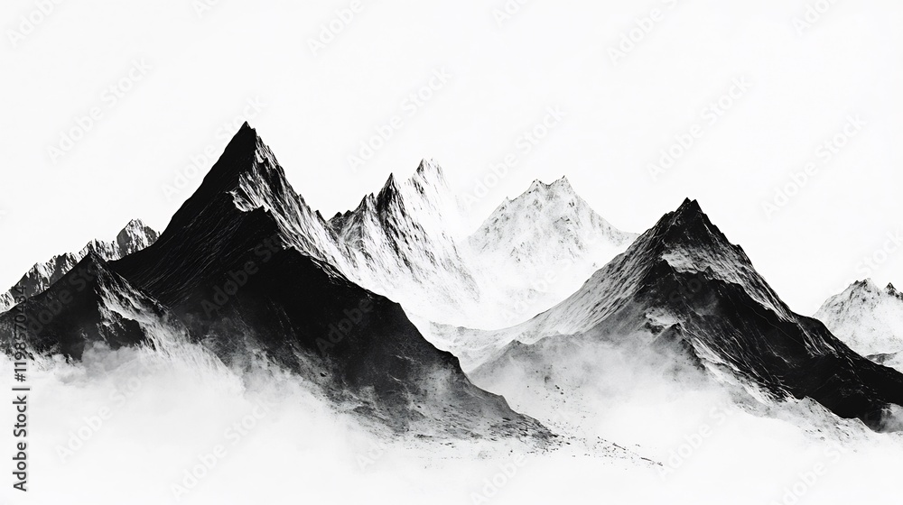 Obraz premium Majestic Monochrome Mountain Range in Misty Atmosphere