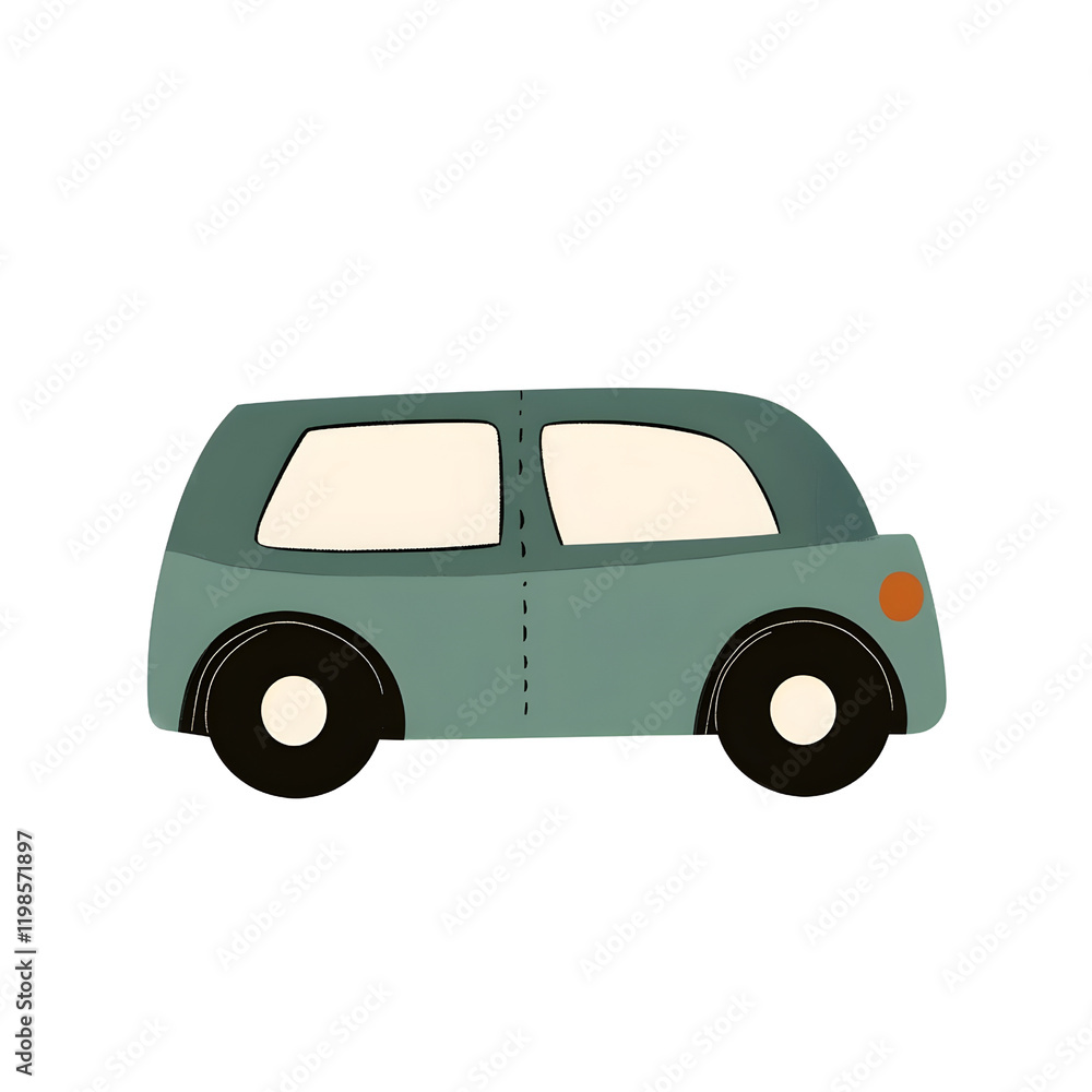 Fototapeta premium Minimalist Green Car Design with Orange Headlight for Children's Art