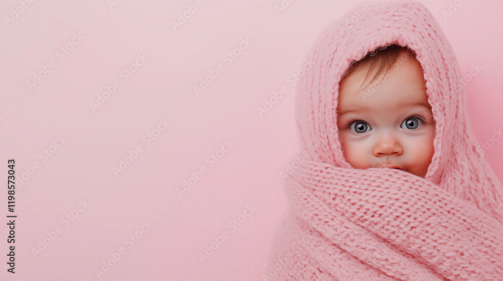 Newborn Baby Wrapped in Pink Blanket with Copy Space for Gentle Baby Photography Newborn Baby Wrapped in Pink Blanket with Copy Space for Gentle Baby Photography