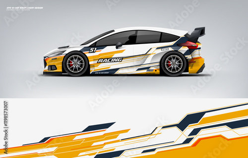 car wrap livery design Hatchback racing wrap decal or livery design.	