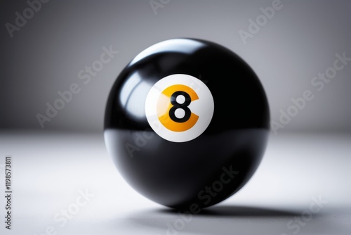 a black pool ball with the number eight isolated on a white background, representing a billiard game photo