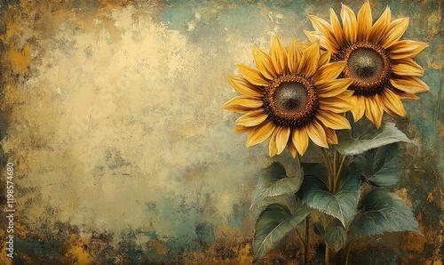 Two Sunflowers Digital Background with Natural Light, Generative AI